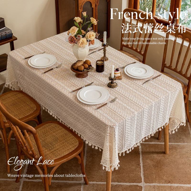 Transfronterizos para la atmósfera de mesa de encaje de alta sensación de tela de mesa a prueba de polvo bordado bordado bordado tela de mesa de té de boda al por mayor