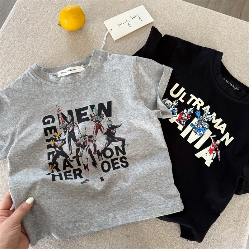 儿童短袖夏季新品男女童奥特曼T宝宝休闲印花纯棉T恤衫|undefined