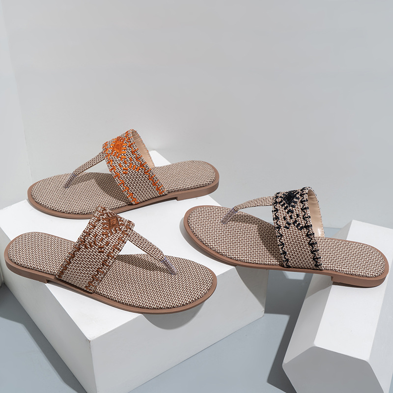 Cfxxy-149 žabky zahraničního obchodu, módní výšivky, pantofle, dámské pantofle, plážové lněné sandály, dámské boty_voghion.com