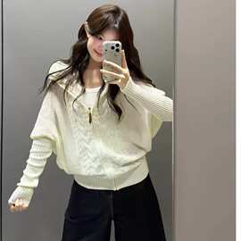 连帽针织衫毛衣女士秋冬新款时尚百搭气质上衣设计感别致小衫