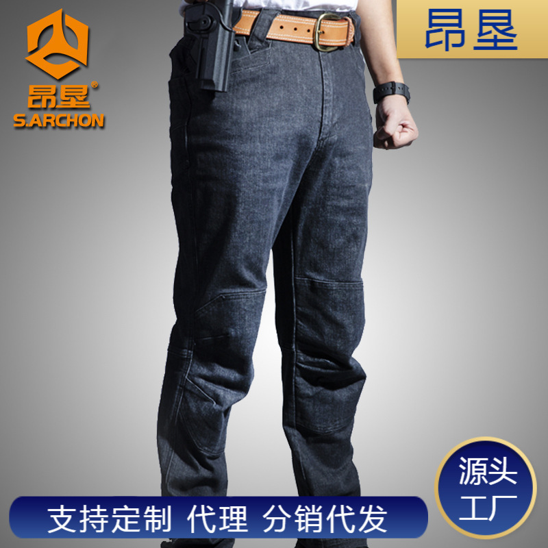 Angken Spring and Autumn Commuter Tactical Jeans for Men, Stretchy Slim-Fit Multi-Pocket Outdoor Cargo Pants, Military Training Pants for Enthusiasts