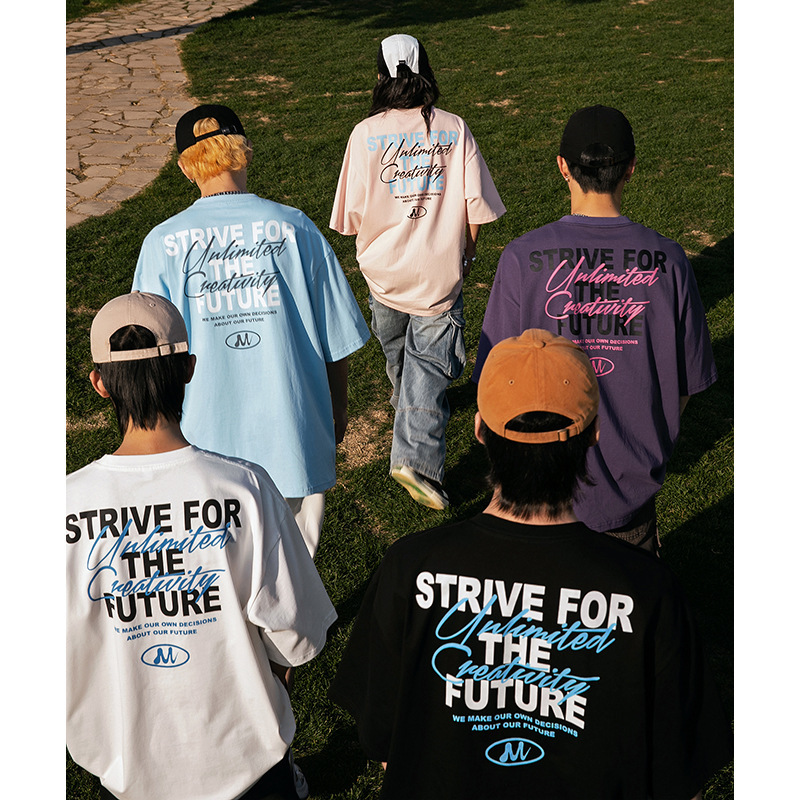 National Trend Summer Printed Short-Sleeved T-Shirt for Men and Women, Loose Couple, American Street Retro Casual Half-Sleeved T-Shirt Q