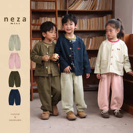 neza【梦境格纹】儿童裤子秋季男宝休闲裤童装女童束脚裤宝宝长裤