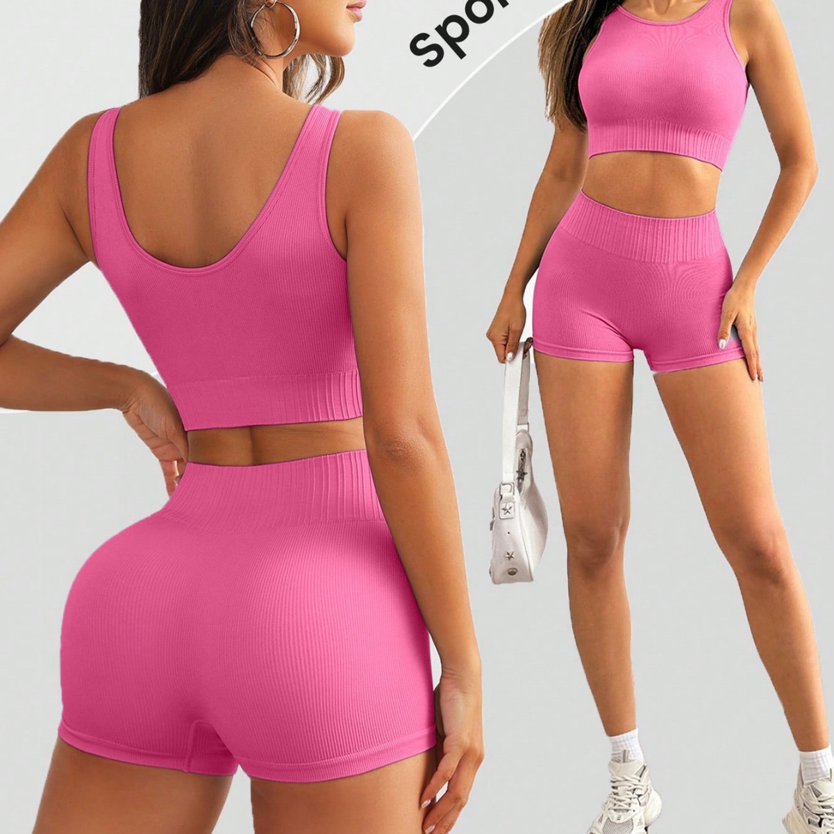 Cross-Border European and American Seamless Knitted Yoga Pure Color Sports Running Fitness Suit Breathable Quick-Drying U-Shaped Shock-Proof Bra