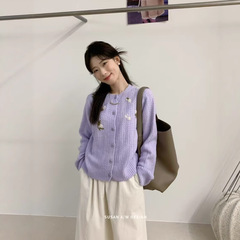 苏珊 秋冬款手工韩系简约立体花朵针织开衫女韩版休闲毛衣27366