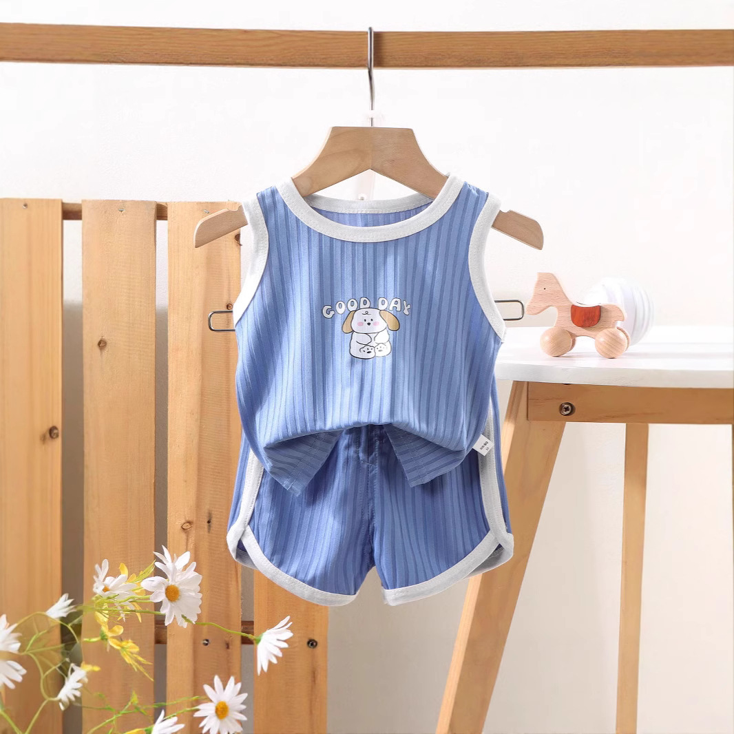 New Kidsren's Clothing Girls Summer Round Neck Sleeveless T-Shirt Kidsren's Cartoon Printed Vest Baby Summer Style Top