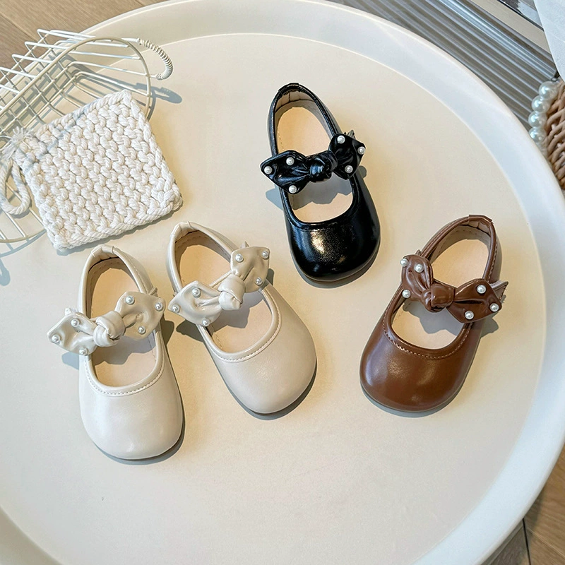 Soft children's fashionable shoes with bow for leather shoes for princess, 2024 years, autumn, trend of season, soft sole