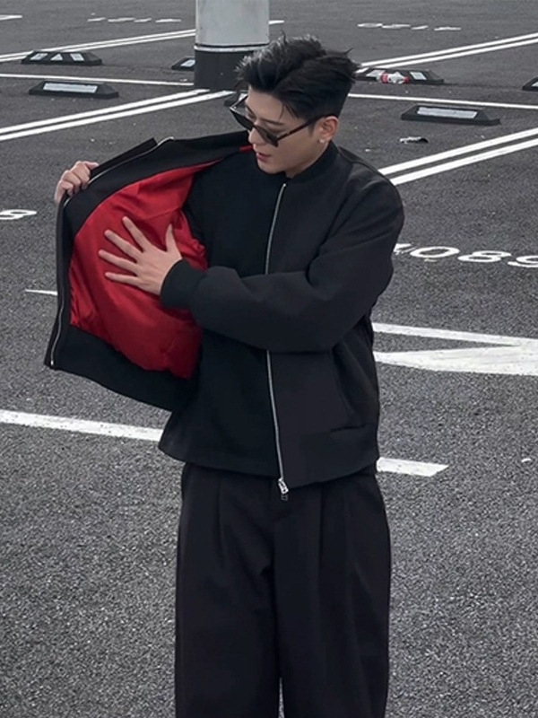 倒三角解构设计感外套男秋季水洗帆布棒球服痞帅哈灵顿短款夹克潮|undefined