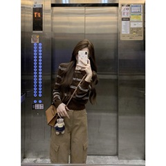 美式复古条纹针织polo衫外搭毛衣女早秋季学院风短款修身开衫上衣