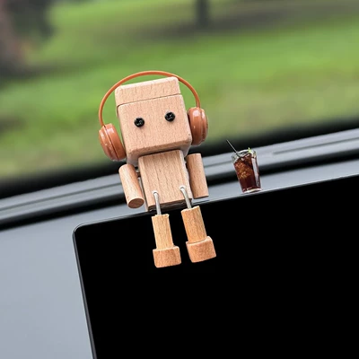 Car ornaments, of leg-shaking wooden figurine, creative - rocking-wooden-figure-original-color-headphones-americano-coffee