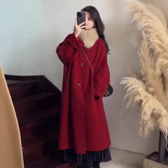 今年流行本命年红色毛呢大衣外套女秋冬高级感加厚新年小个子外套