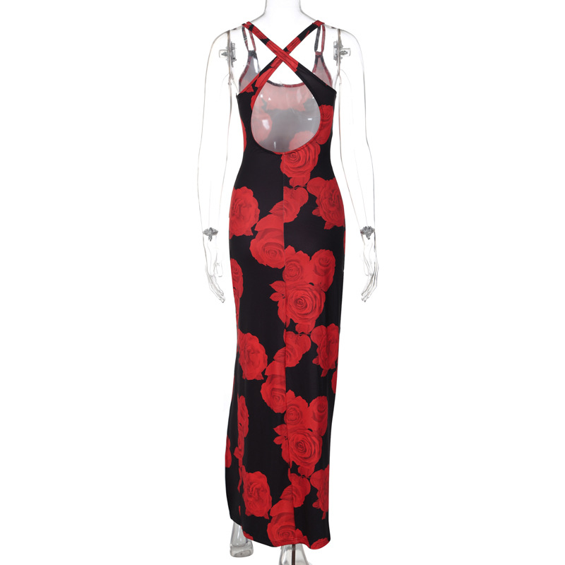 Summer Women Clothing Sexy Slit Strap Dress Printing Dress