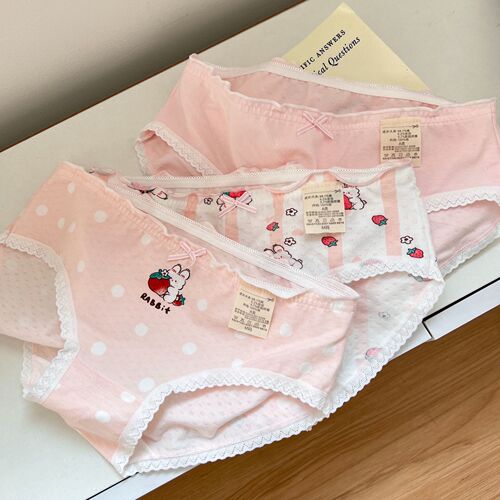 Ka Meow Illustrator's Original Girls' Underwear Back-to-School Season Pink Rabbit Breathable Cotton 5A Antibacterial Briefs Women