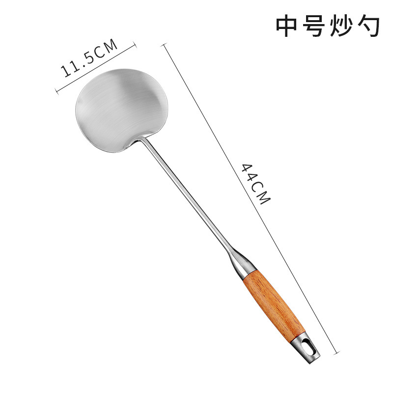 ステンレス炒めスプーン延長木柄シェフ炒めシャベル家庭用キッチン炒め鍋シャベル長柄砂光調理スプーンシャベル|undefined