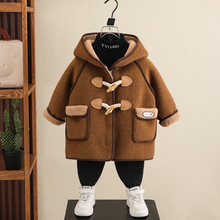 男童毛呢外套秋冬款2025新款儿童装加绒加厚一体绒中长款毛呢大衣