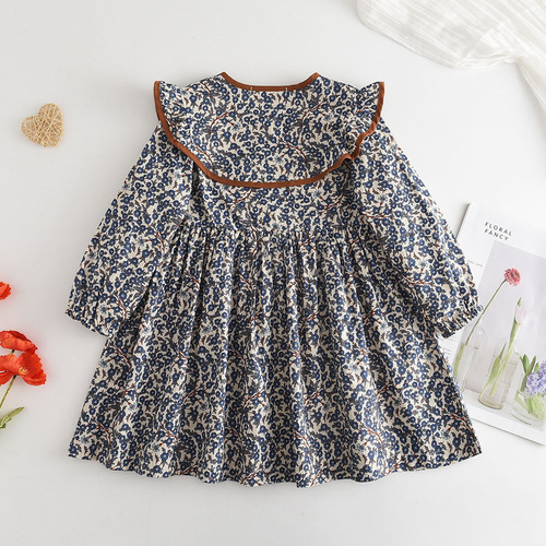 Girls' dress foreign trade autumn new style little girl fashionable floral doll collar children's dress foreign trade long-sleeved skirt wholesale