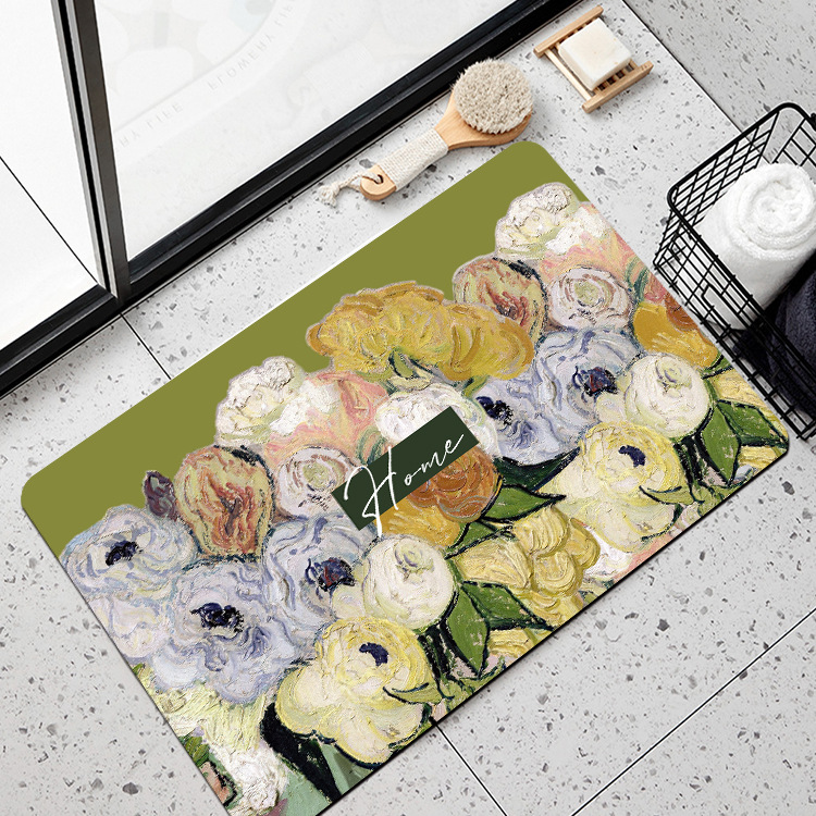 Bathroom Floor Mat Non-slip Foot Mat Oil Painting Diatom Mud Floor Mat Bathroom Toilet Toilet Door Absorbent Mat Quick-drying