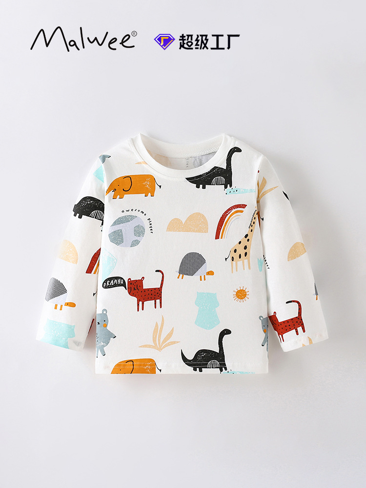 Malwee camiseta de niño otoño y invierno nuevo estilo europeo y americano de niños de media edad cuello redondo casual manga larga guapo imprimido chaqueta superior