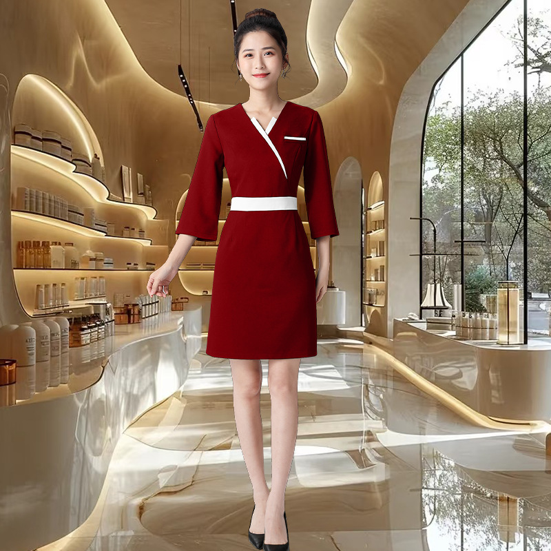 美容院工作服女美容师皮肤管理师气质款V领制服套装洋气前台工装