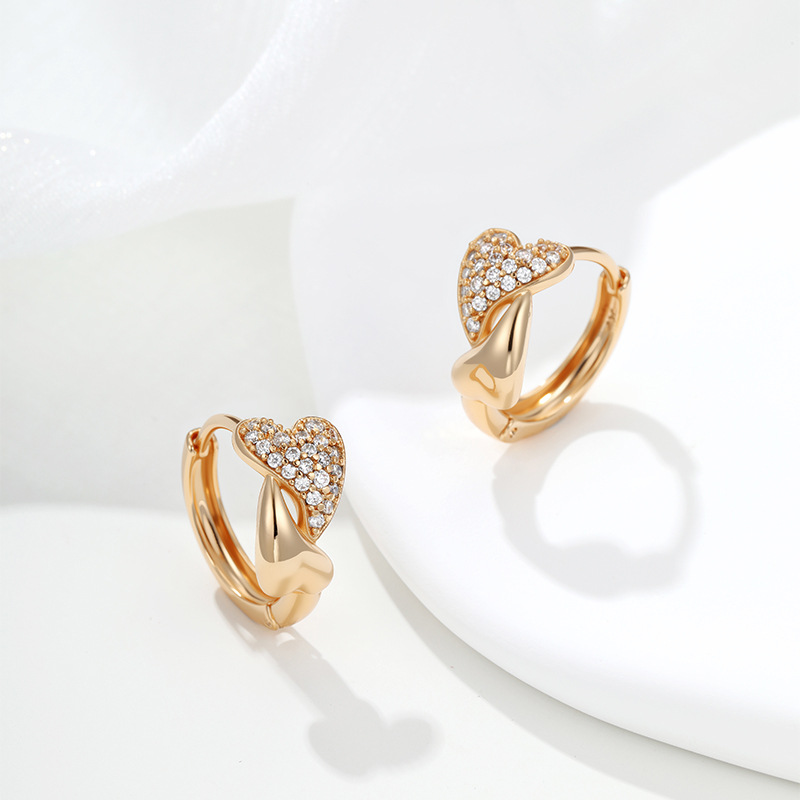 Aretes de Aro con Doble Corazón de Aleación de Cobre para Mujer