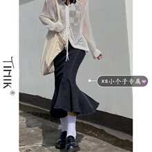 矮个子牛仔半身裙秋季新款高腰辣妹a字裙150cm荷叶边包臀裙鱼尾裙