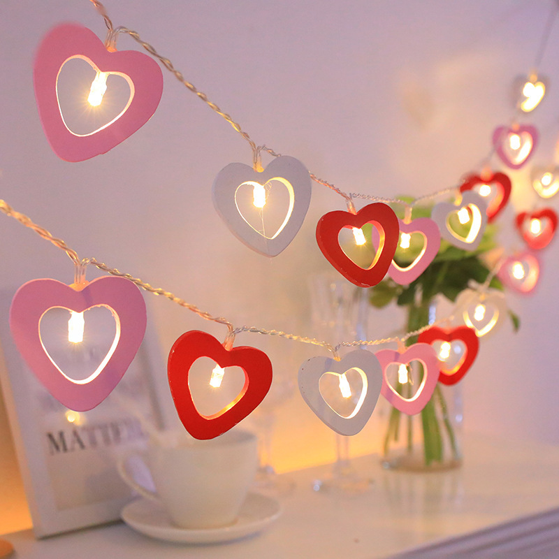 Led Valentine's Day Decoration Lantern Proposal Wedding Decoration Holiday Light String Hollow Red Wood Art Love String Light