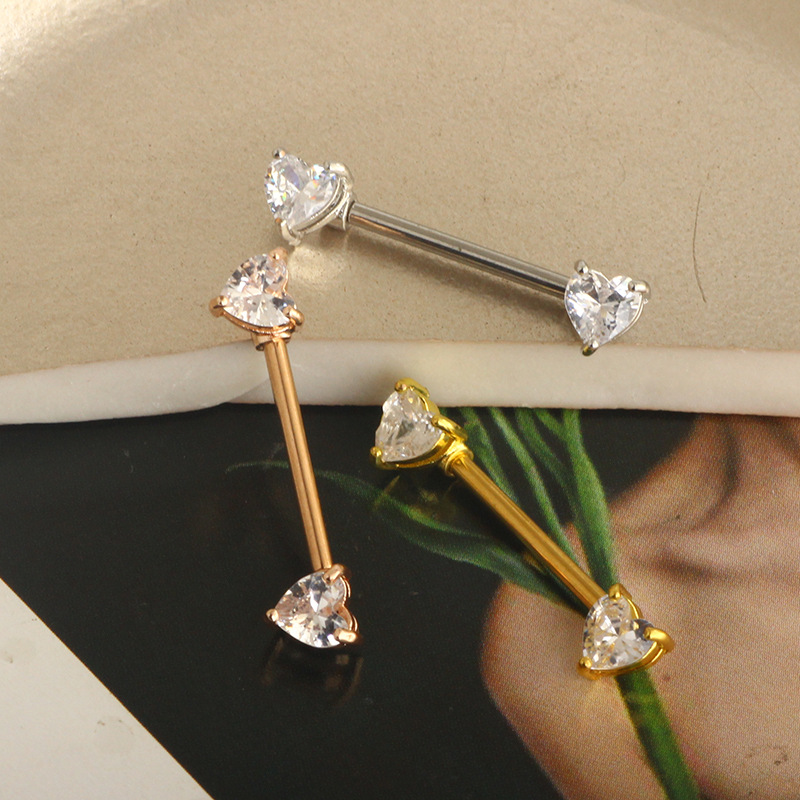 Stainless Steel Material Heart Shape Pattern Fashion Heart Shape Stainless Steel Plating Zircon Adhesive Nail