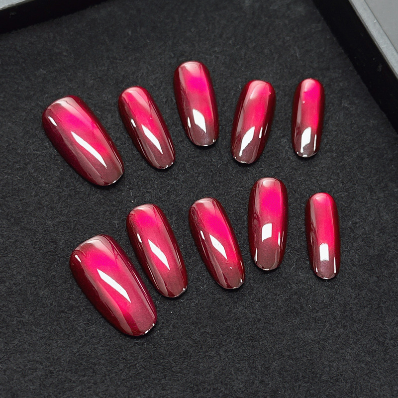 Rose Red Gradient Cat-Eye Press-On Nails, Medium-Length Almond Style, High-End Removable Daily Nail Stickers Wholesale Rose Red Gradient Cat-Eye Press-On Nails, Medium-Length Almond Style, High-End Removable Daily Nail Stickers Wholesale