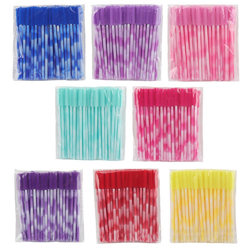 Two-Color Silicone Eyelash Brush, Disposable Eyebrow Comb, Spiral Makeup Brush 50/Pack, Eyelash Curler, Eyebrow Comb
