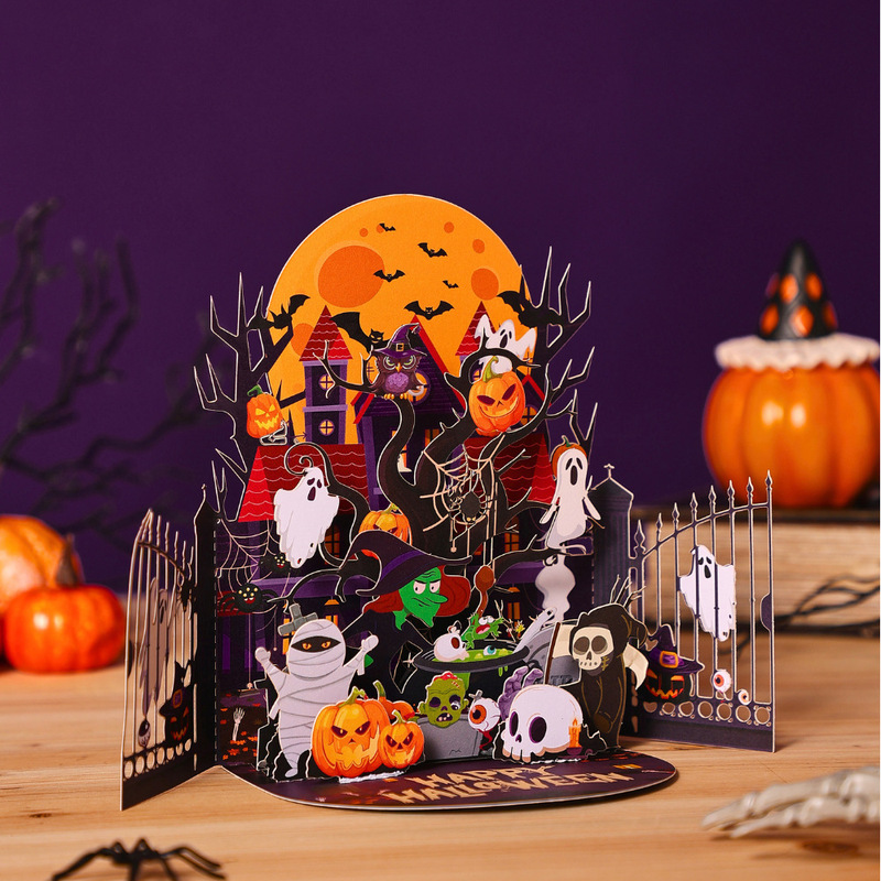 Pumpkin Halloween House 3D Pop-Up Greeting Card Halloween Party Quirky Haunted House Export Festival Paper Sculpture Blessing Card