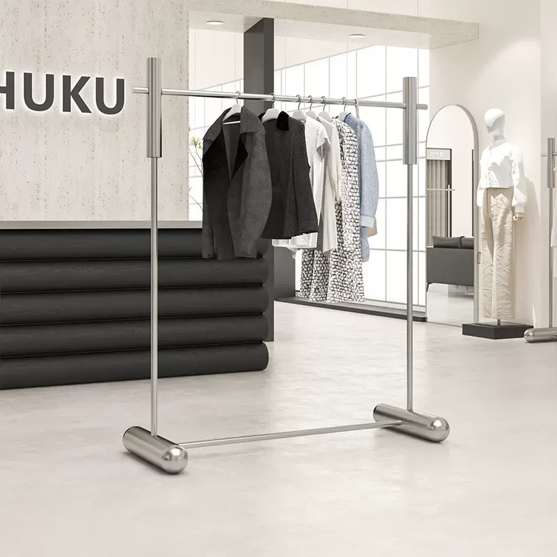 服装店展示架不锈钢加粗落地式挂衣架男女装店中岛架陈列道具货架