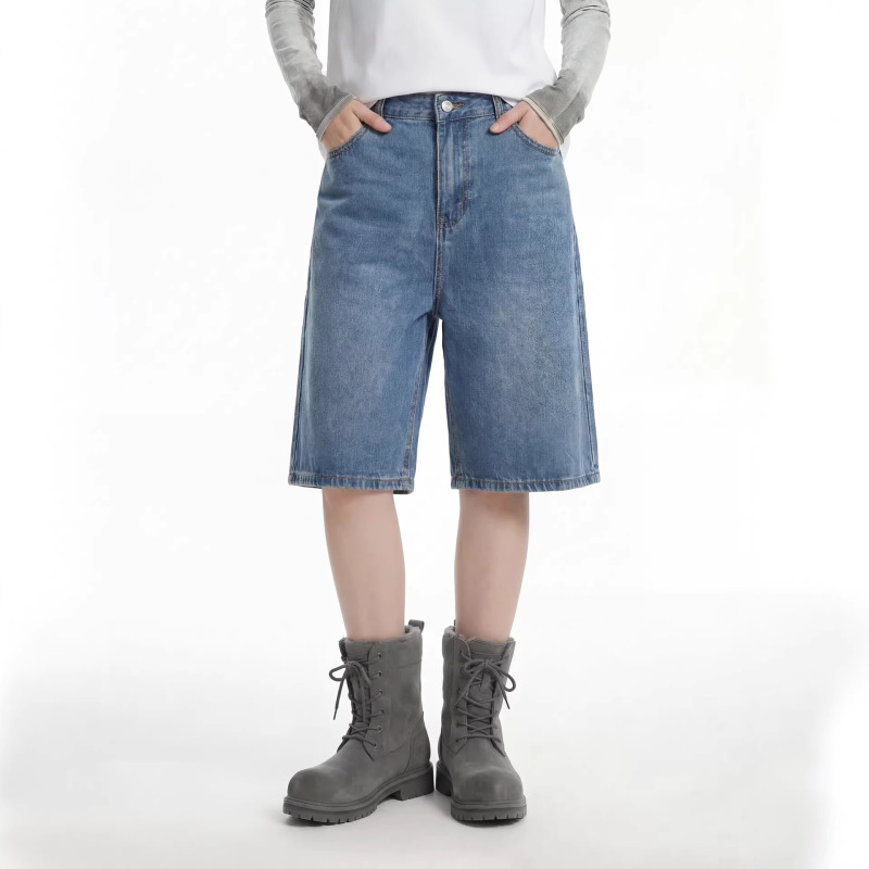 Rdt Men's Clothing | American Retro Simple Plain Washed Blue Simple Denim Shorts Men's Japanese Washed Casual Jeans