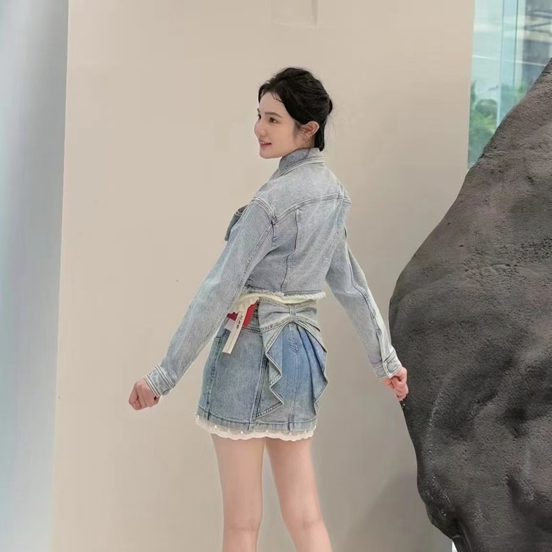 现货2025秋季新款复古时尚气质甜美风蝴蝶结牛仔外套FF25Q00NC218|undefined