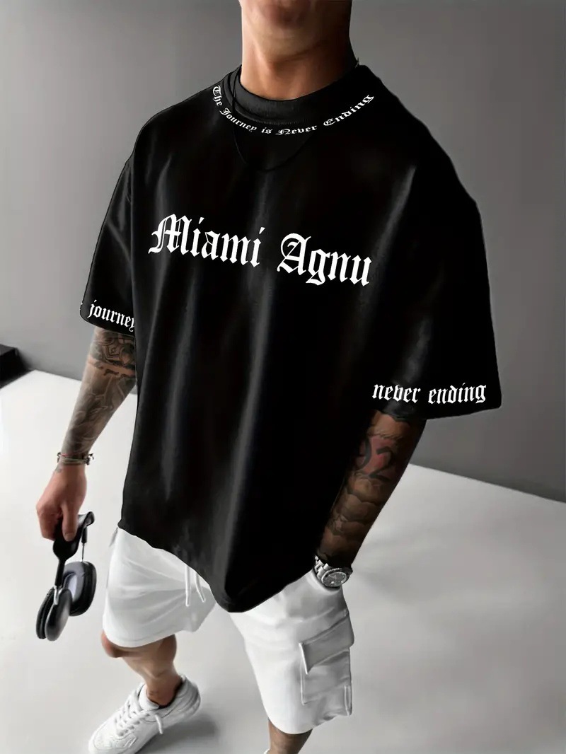 2024 moda simple eslogan 3D impresión digital para hombres verano casual suelta transpirable manga corta camiseta de cuello redondo