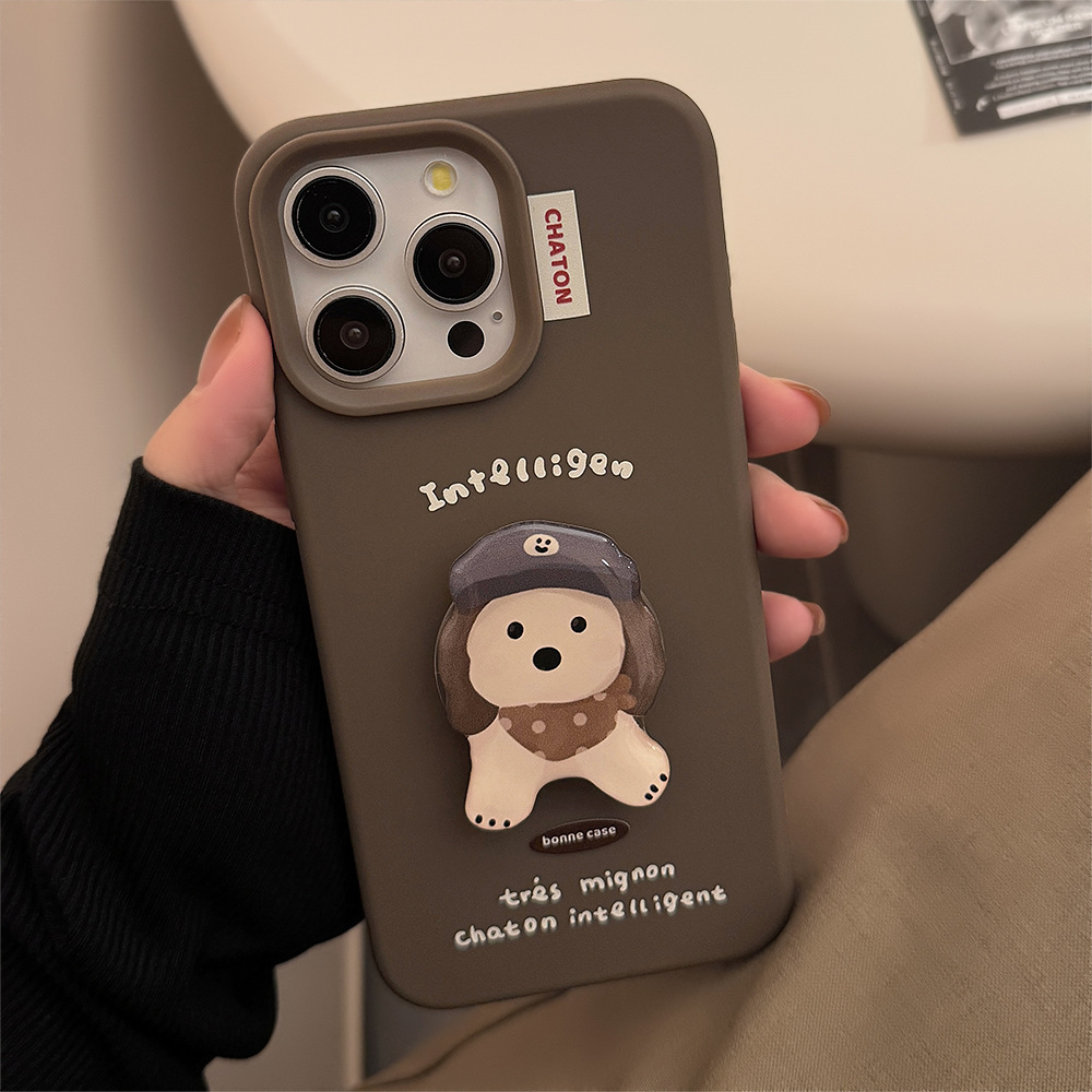 Cachorro tridimensional de dibujos animados de color sólido para Apple 16promax coreano 14/15 carcasa personalizada para teléfono móvil 15pro pareja