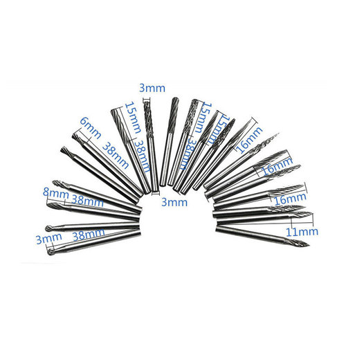3*3mm set of 20-piece single-grain and double-grain carbide rotary files, tungsten steel grinding head, engraving roller grinder drill bit