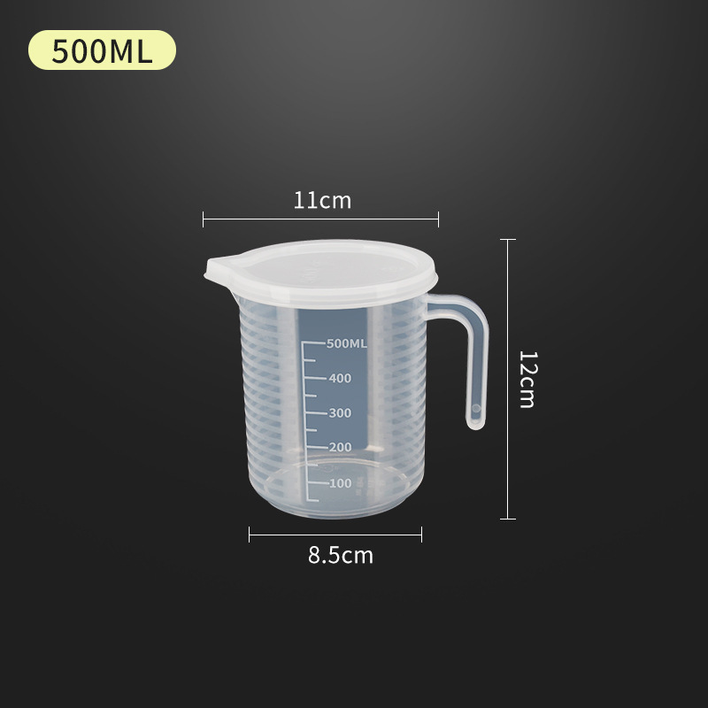 뚜껑이있는 수평 스트라이프 측정 컵 500ml (두꺼운 pp 재료)