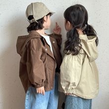 儿童外套男童春装2025新款春秋季女童连帽风衣宽松韩版宝宝上衣服