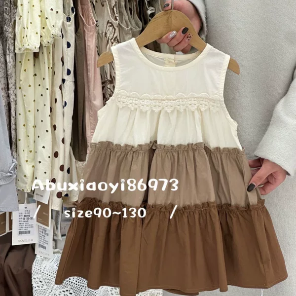 Girls' Dress Korean Style Summer New Princess Style Vest Dress Baby Lace Color Matching Dress Fashionable Children's Clothing