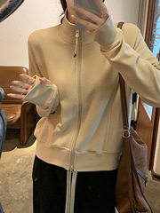 立领外套女2025新款春秋冬薄款韩系休闲宽松拉链卫衣外搭开衫上衣