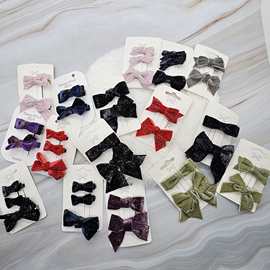 厂家直营 韩国银丝绒带时尚简约上蝴蝶结发夹套装卡发饰品