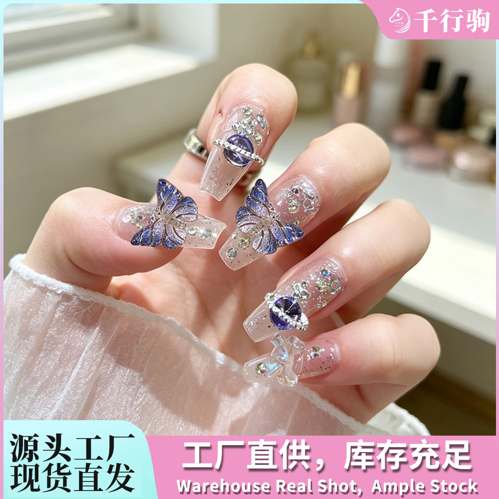 Uñas Postizas Hechas a Mano de 10 Piezas Reutilizable para Mujeres image 1