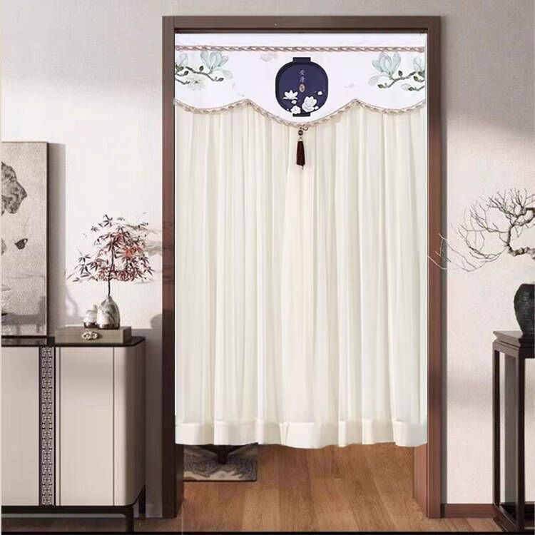 Privacy screen, double-layered, suitable for bedrooms and kitchens, multi-purpose door curtain, no drilling required, with magic tape, double-sided, short curtain for privacy