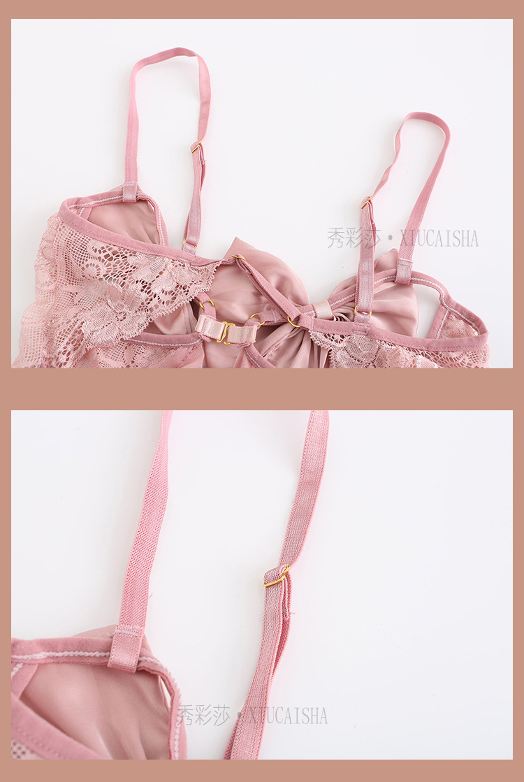 Pink Mesh Babydoll Nightdress Set with Robe and Halter Top, One Size — detail image 27