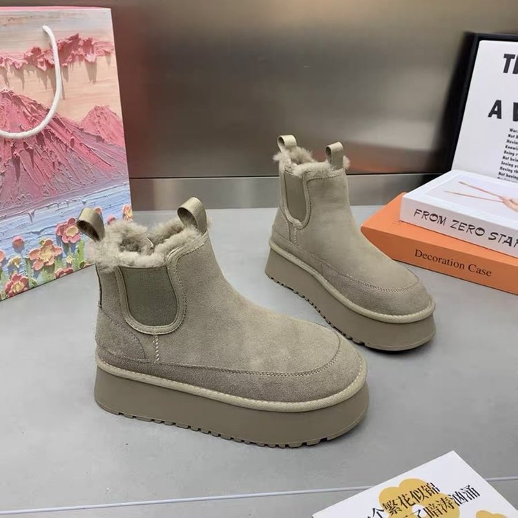 冬季新款软皮毛一体雪地靴女款厚底防滑加绒加厚保暖东北棉鞋短靴|undefined
