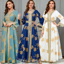 3652中东阿拉伯印花两件套跨境欧美外贸时尚女装套装晚礼服连衣裙