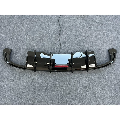 Suitable for Audi 171819 A4L/S4 Modified Rear Lip with Lights, Four Tail Pipes, Horizontal Lights, Tail Lip, Standard Sports Version (Big Surrounded) - 17-19-sports-version-bright-black-rear-lip