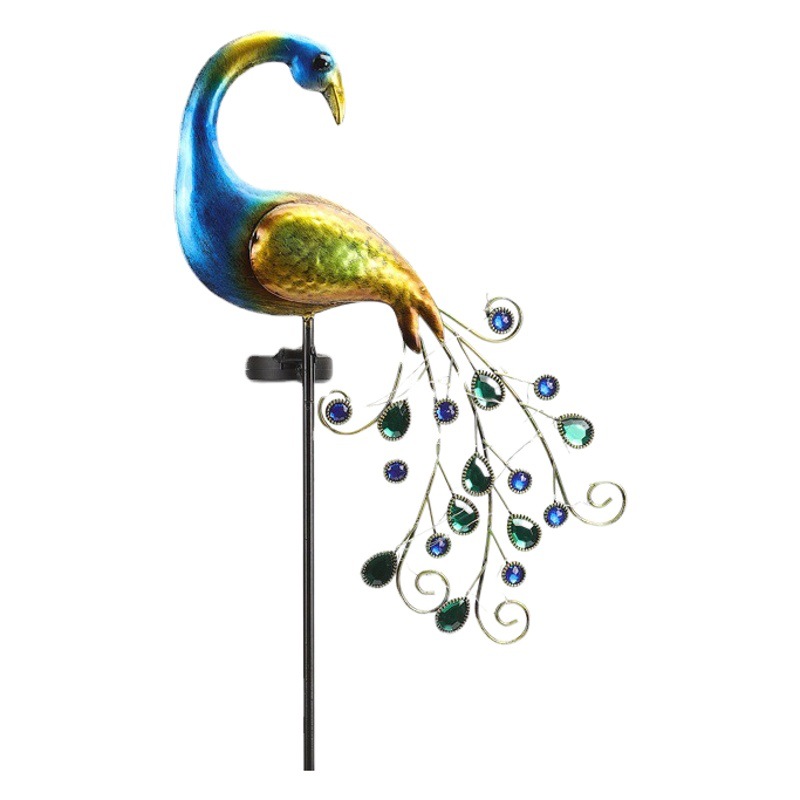 Transfronterizo Amazon lámpara solar lámpara de jardín de pavo real artesanías de pavo real adornos de hierro Lámpara decorativa de jardín de tierra