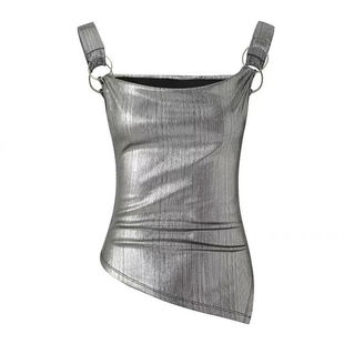 American Style Hot Girl Camisole Women's Summer New Metallic Ring Dark Silver Slim-fit Slim-fit All-match Sleeveless Top