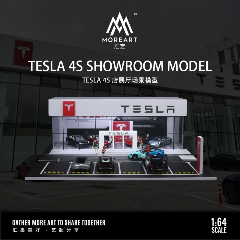 1:64TESLA Tesla 4S shop car exhibition hall lighting scene model car model display box wholesale gifts